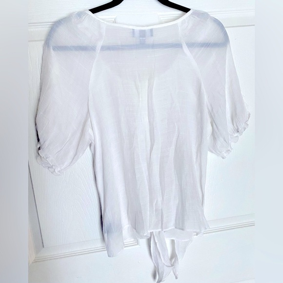 Women’s Short Sleeve Sheer Button Down Peasant Blouse with Eyelet Detail Small - Picture 3 of 7